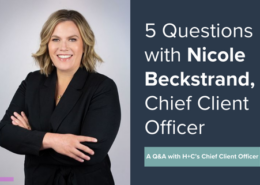 Nicole Beckstand stands next to "5 Questions" banner.