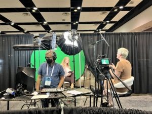 A behind-the-scenes photo of the onsite video studio at DeviceTalks West 2023